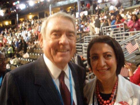Fort Bend Democrats member and national delegate Kathy Soltani with Dan Rather